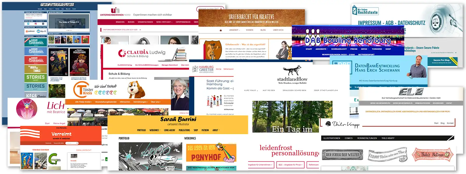 Eine bunte Collage aus Screenshots von Webseiten, die ich gebaut habe