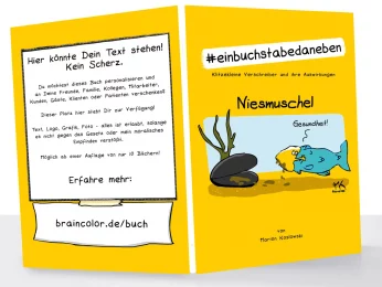 Das aufgeklappte Buchcover des Buchs #EinBuchstabeDaneben